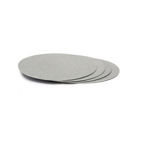 Planche argentée ronde, diamètre 16 cm, épaisseur 3 mm
