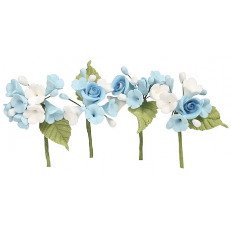 House of cake Branches mini roses bleues, 4 pièces