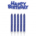 Kerzen blau + "Happy Birthday", 16 + 1 Stück
