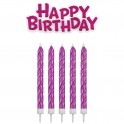 Kerzen rosa + "Happy Birthday", 16 + 1 Stück