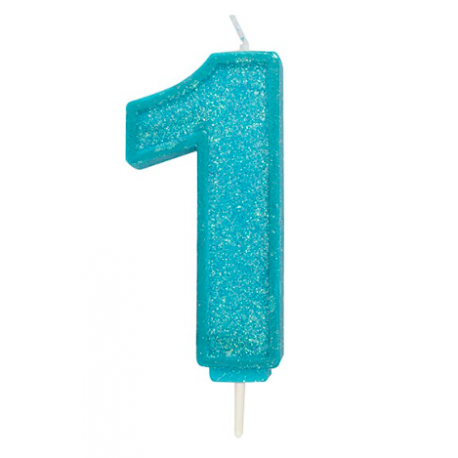 Candle blue sparkle number 1