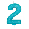 Candle blue sparkle number 2