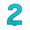 Bougie pailletée bleue numéro 2
