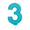 Bougie pailletée bleue numéro 3