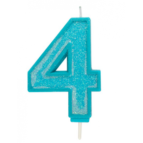 Candle blue sparkle number 4