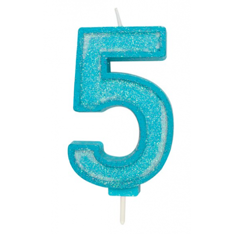 Candle blue sparkle number 5