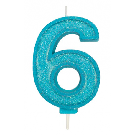 Candle blue sparkle number 6