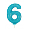 Bougie pailletée bleue numéro 6