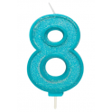 Candle blue sparkle number 8
