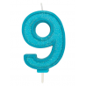 Candle blue sparkle number 9