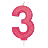 Bougie pailletée rose numéro 3