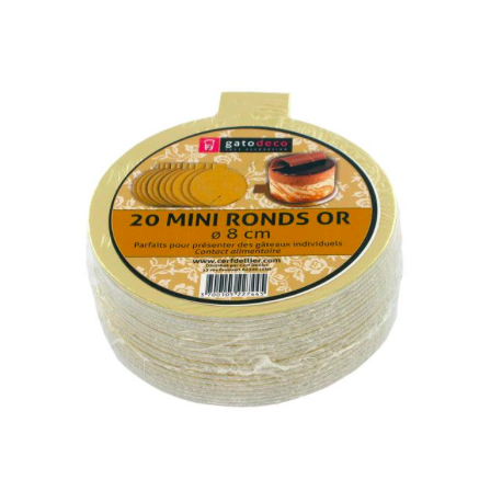 Planche ronde mini dorée, 8 cm, 20 pièces