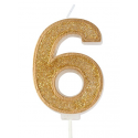 Candle gold sparkle number 6