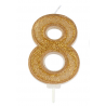 Bougie pailletée dorée numéro 8