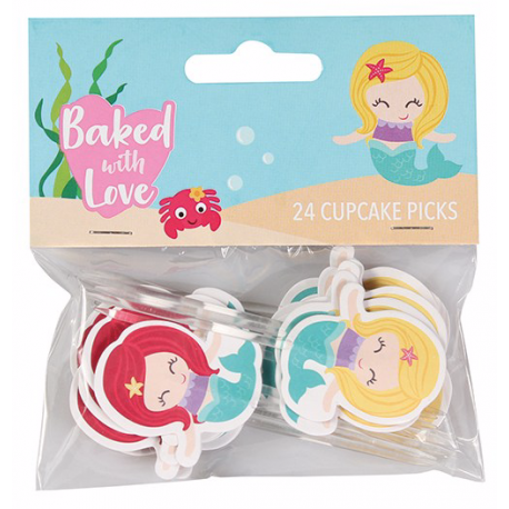 Baked with love - Decorative Pic Mermaid, 24 pieces