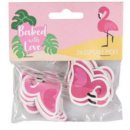Baked with love - Décoration flamant rose, 24 piques
