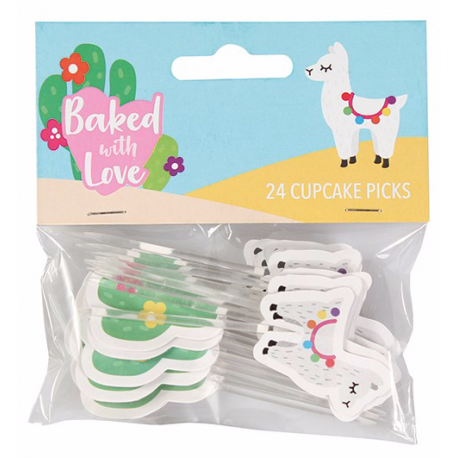 Baked with love - Decorative Pic cacuts & llama, 24 pieces