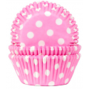 Baking Cups white polka on pink, 50 pieces