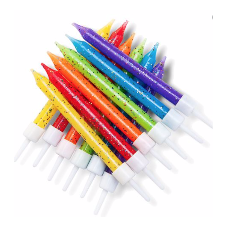 Bougies arc-en-ciel pailletées, 12 pièces