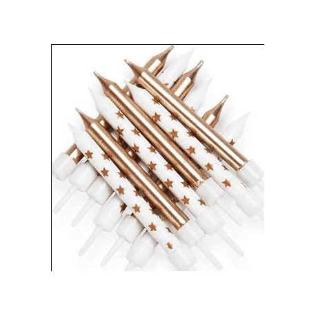 Candles gold/stars on white, 12 pieces
