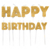 Bougies Happy Birthday doré paillettes, set de 13 pièces