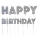 Happy Birthday Candle glitter silver, set of 13 pieces