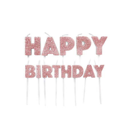 Happy Birthday Candle glitter rose gold, set of 13 pieces