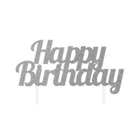AH - Kuchetopper Topper Happy Birthday Silver Glitter