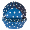 Caissettes à cupcakes étoiles blanches sur bleu, 50 pièces