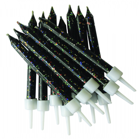 Black glitter candles, 12 pieces