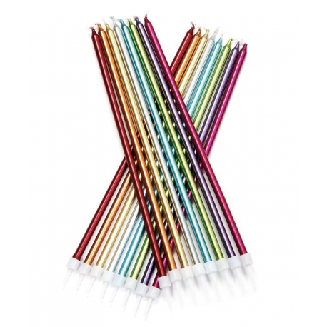 Bougies longues arc-en-ciel métallisées, 16 pièces