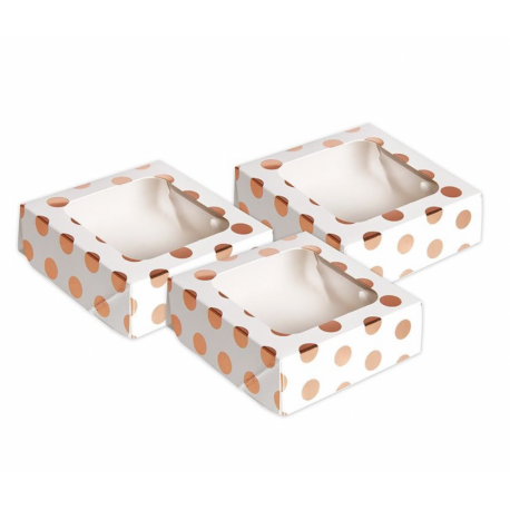 AH - treat boxes with window rose gold polka, 3 pieces