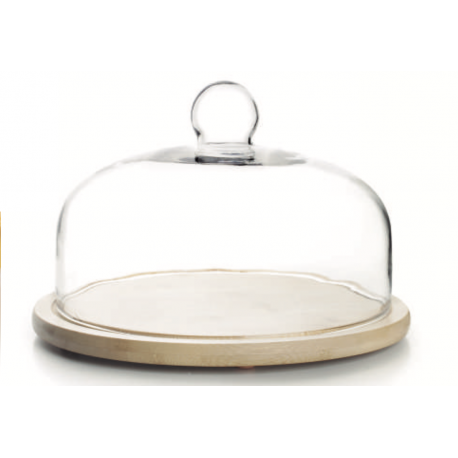 Ibili - Plat en bois avec cloche en verre, 26 cm
