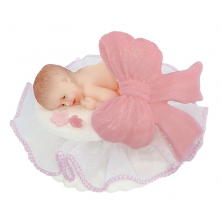 Aneta Dolce -  Déco sucre bébé avec noeud rose clair, env. 7 cm