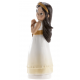 Figurine communion fille brune chapelet, 16 cm