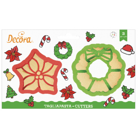 Decora - Cookie Cutter poinsettia & Christmas wreath, 2 pieces