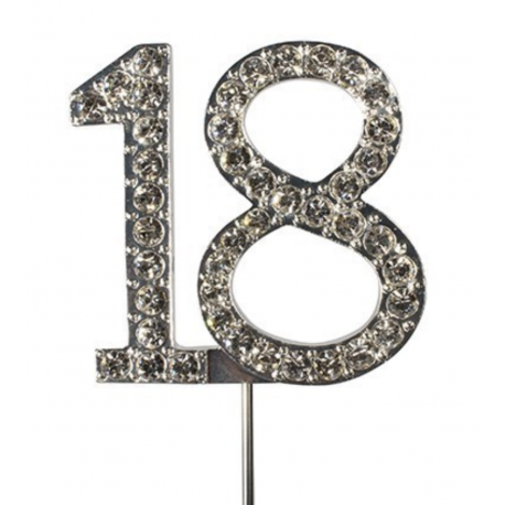 Cake Star - Chiffre 18 avec brillants, 45 mm de haut