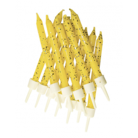 Bougies jaunes pailletées, 12 pièces