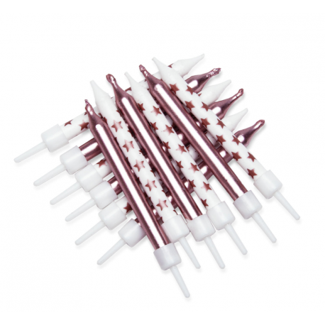 Kerzen rose gold/Sternen auf Weiss, 12 Stück