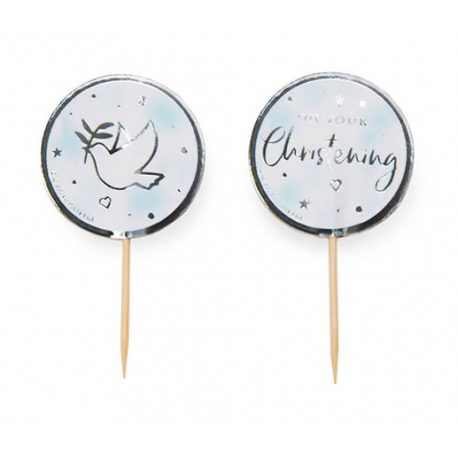 AH - Deko Picks Taufe,silber, 12 Stuck