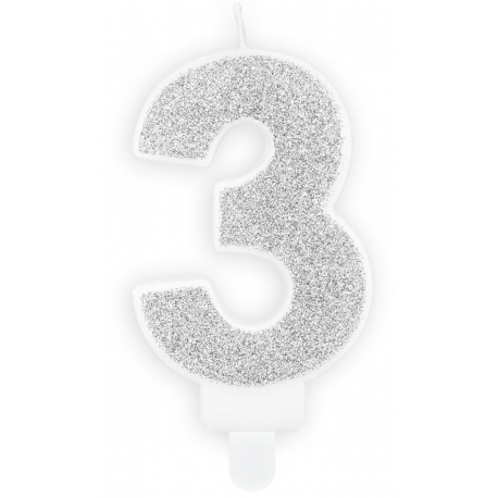 Candle silver sparkle number 3