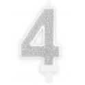 Candle silver sparkle number 4