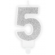 Candle silver sparkle number 5
