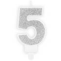 Candle silver sparkle number 5