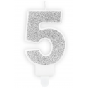Candle silver sparkle number 5