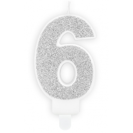 Kerze silber Funkeln Nummer 6