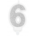 Candle silver sparkle number 6