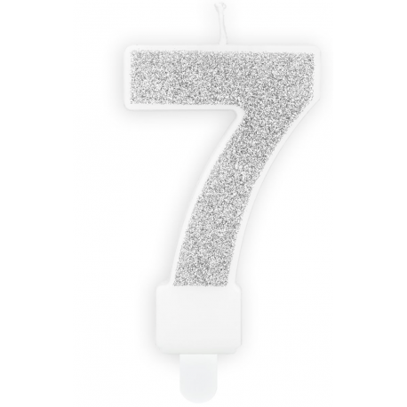 Candle silver sparkle number 7