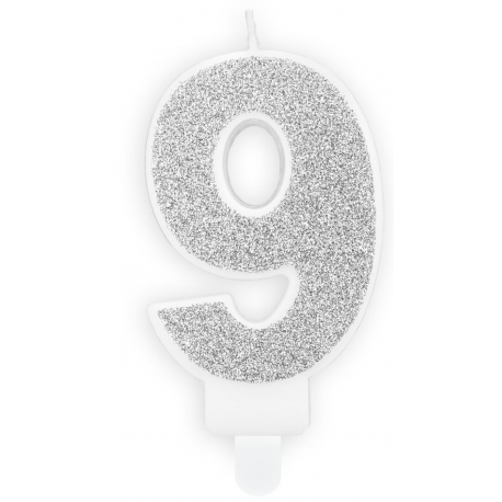 Kerze silber Funkeln Nummer 9