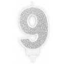 Kerze silber Funkeln Nummer 9